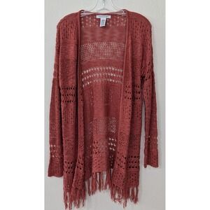 99 Jane Street Women's Summer Cardigan Size Large Crochet Fringe Long Sleeve